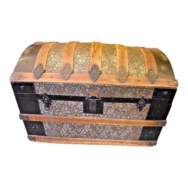 Antique Oak Slat Dome Top Steamer Trunk Chairish