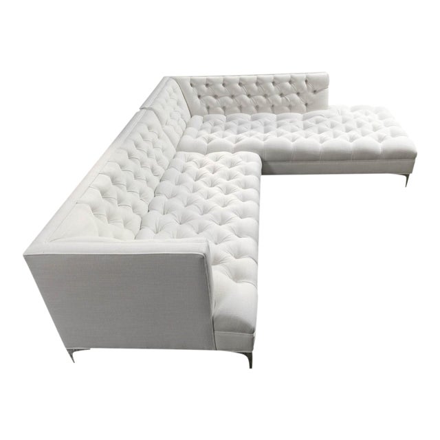Restoration Hardware Style Tufted White Linen Sofa Chairish
