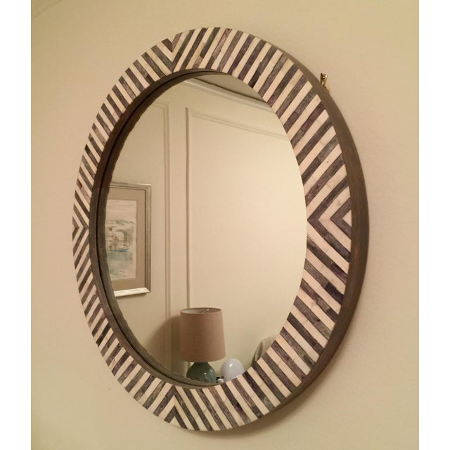 West Elm Round Herringbone Parsons Wall Mirror Chairish
