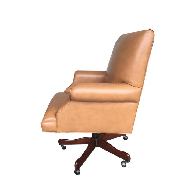 Vintage Mid Century Modern Tan Leather Chesterfield Style Executive