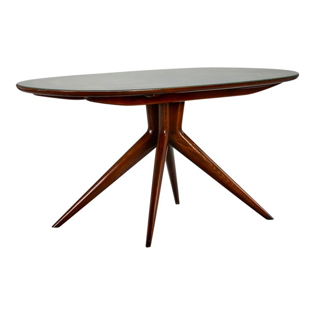 Italian Mid-Century Oval Green Glass Top & Walnut Dining ...