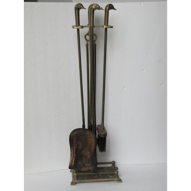 Vintage Brass Duck Head Fireplace Tools Set of 5