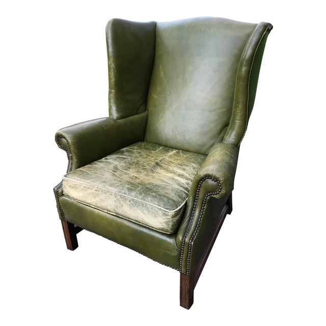 Green Leather Wingback Chair Chairish