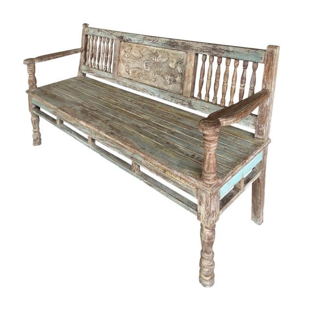Reconstructed Carved Teak Bench Chairish