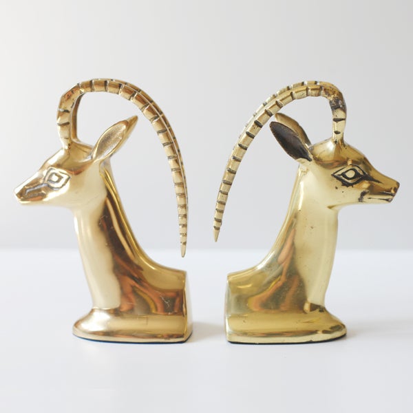 Brass Ibex Animal Bookends Pair Chairish