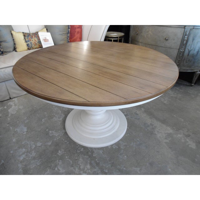 Wood Top & White Pedestal Base Round Kitchen Table | Chairish