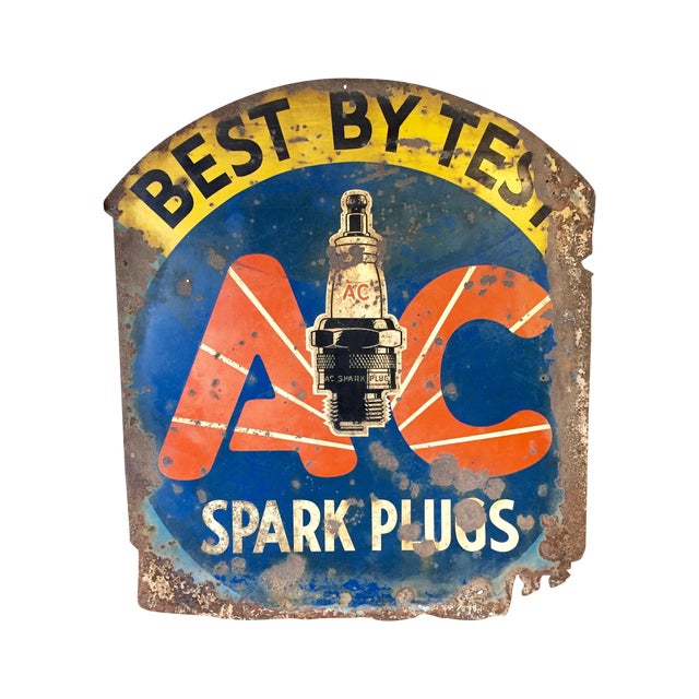 Vintage AC Spark Plug DoubleSided Metal Sign Chairish