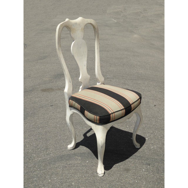 Vintage Queen Anne Style White Distressed Dining Chairs Set of 7