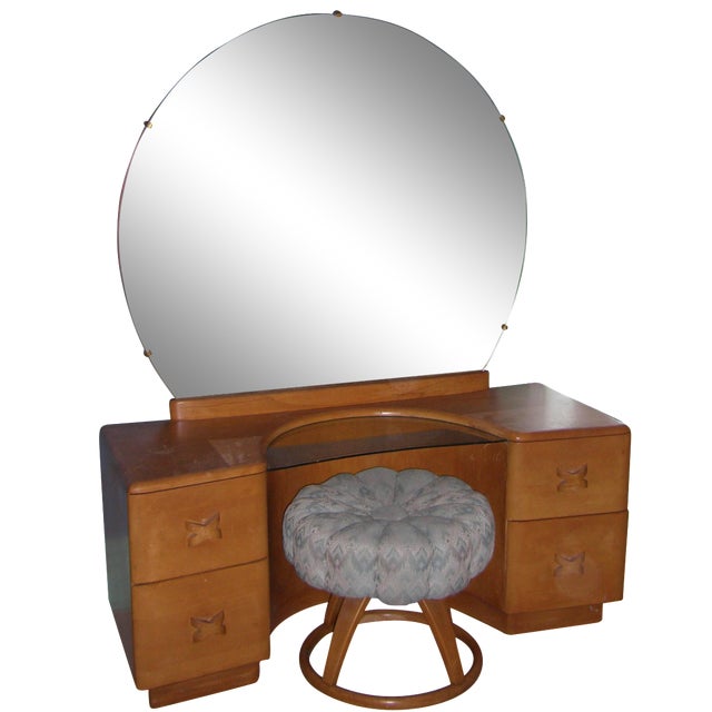 Heywood Wakefield Rio Vanity with Padded Stool Chairish
