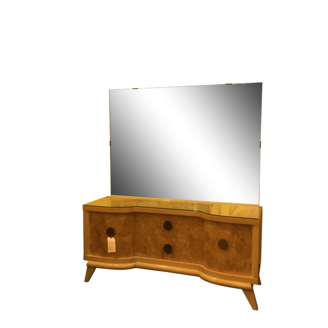 MidCentury Blond Wood Vanity with Mirror Chairish