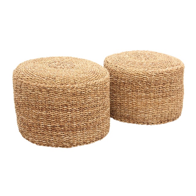 Round Jute Braided Ottomans a Pair Chairish