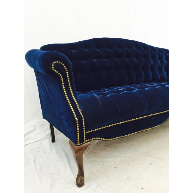 Vintage Navy Blue Tufted Velvet Loveseat Chairish