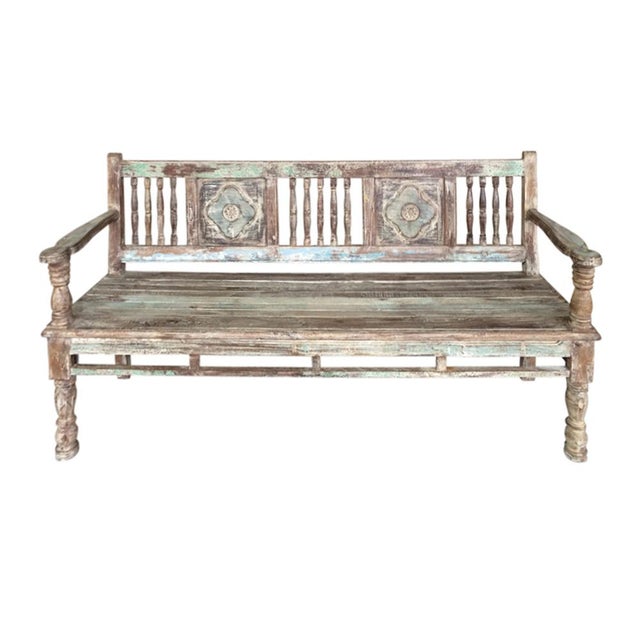 Reconstructed Carved Teak Bench Chairish