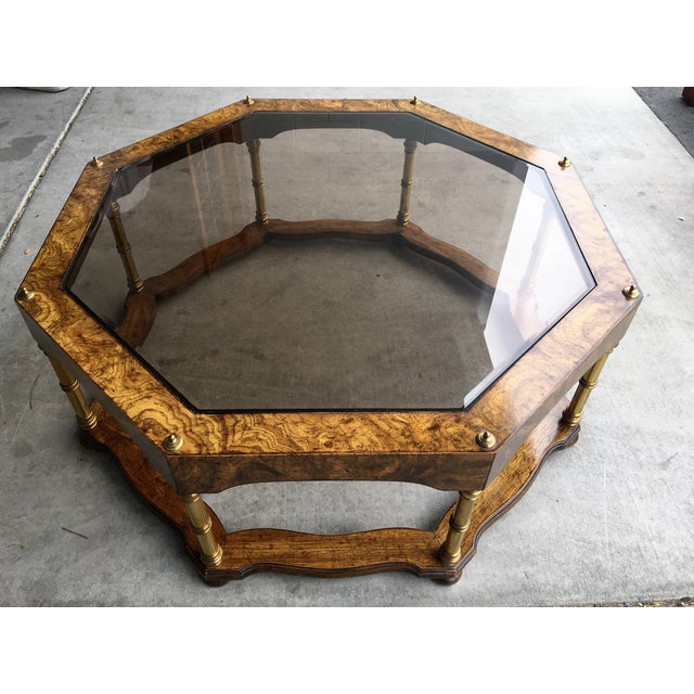 Vintage Wood & Beveled Glass Octagon Coffee Table Chairish