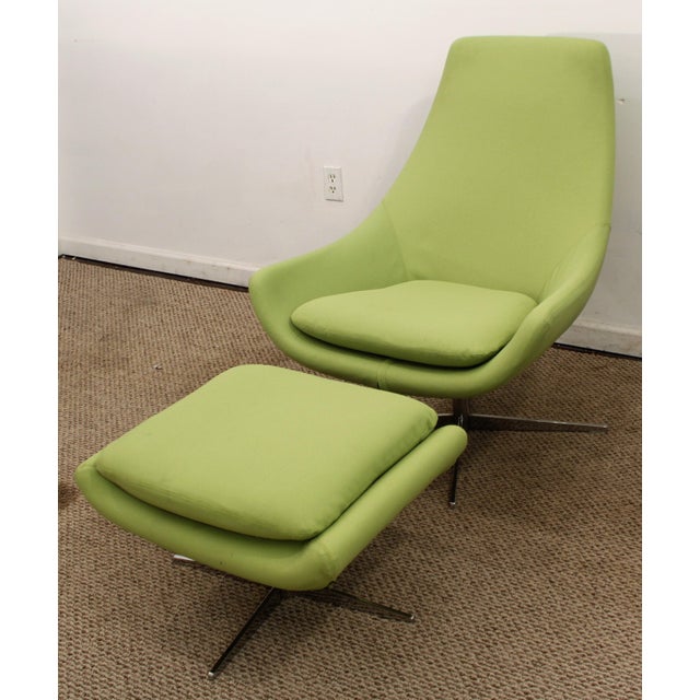 Mid-Century Danish Modern Lime Green Swivel Lounge Chair & Ottoman