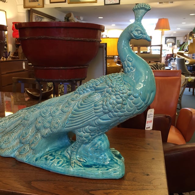 Aqua Porcelain Peacock Figurine The Global Views Chairish