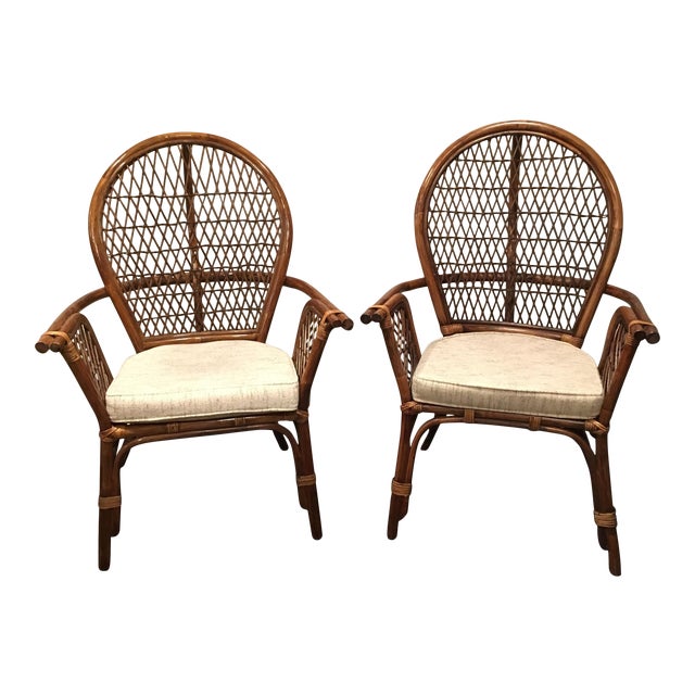 Wicker Armchairs With Cushions A Pair Chairish