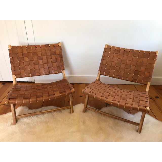 Woven Leather Lounge Chair | Chairish