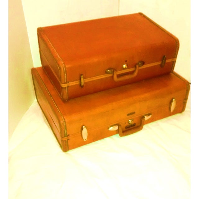 MidCentury Samsonite Leather Suitcases A Pair Chairish