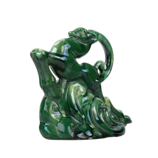 Green Mid Century Ceramic Ram Table Lamp | Chairish