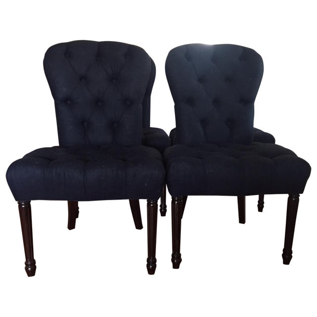 Custome Tufted Navy Blue Dining Chairs - Set of 4 | Chairish