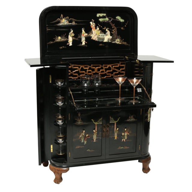 Regency Black Lacquer Chinoiserie Bar Chairish