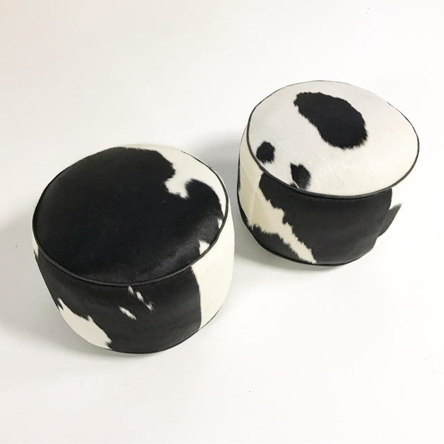 Black & White Cowhide Pouf Ottoman Chairish