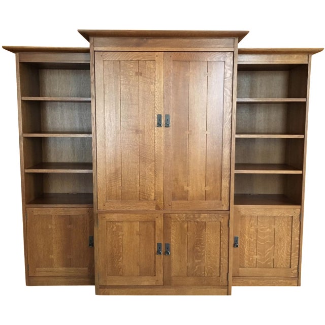 Stickley Oak Entertainment Center & Bookcases Chairish