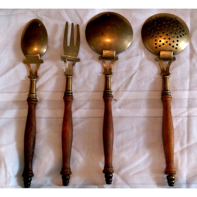 Antique Italian Brass & Wood Kitchen Utensil Set Chairish