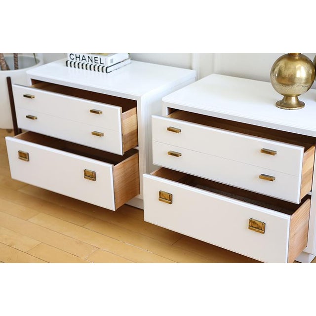 Drexel Campaign White Lacquer Nightstands A Pair Chairish