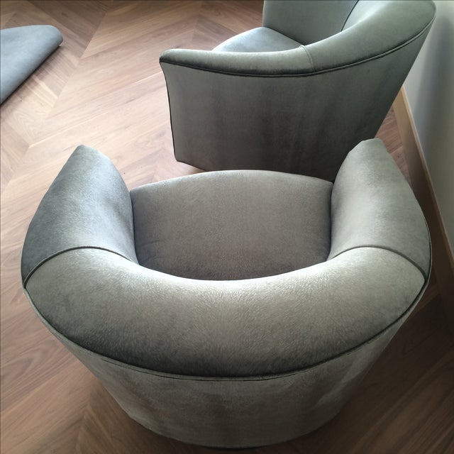 Gray Velvet Swivel Bucket Chairs A Pair Chairish