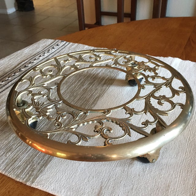 Vintage Solid Brass Rolling Plant Stand Chairish