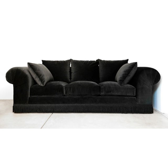 Black Velvet Roll Arm Sofa with Fringe Chairish