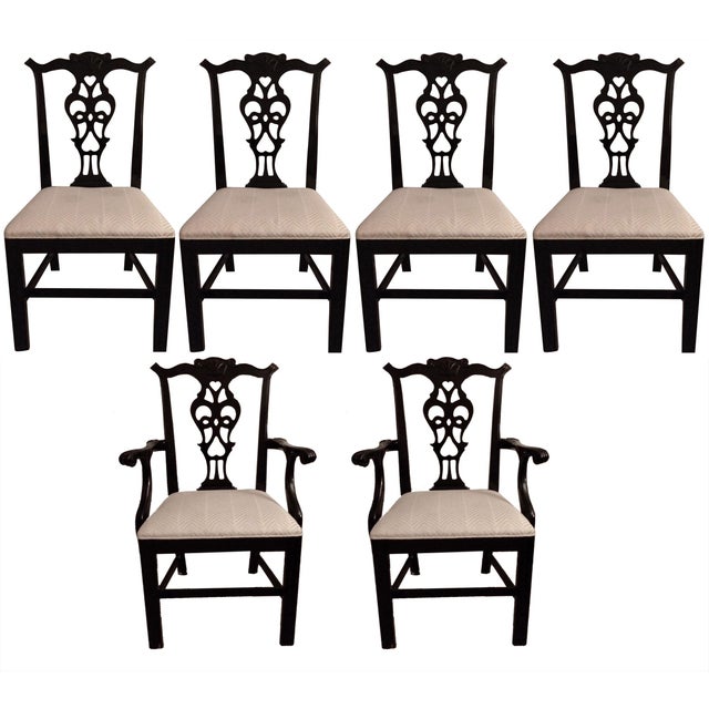 Black Lacquer Chippendale Dining Chairs Set of 6