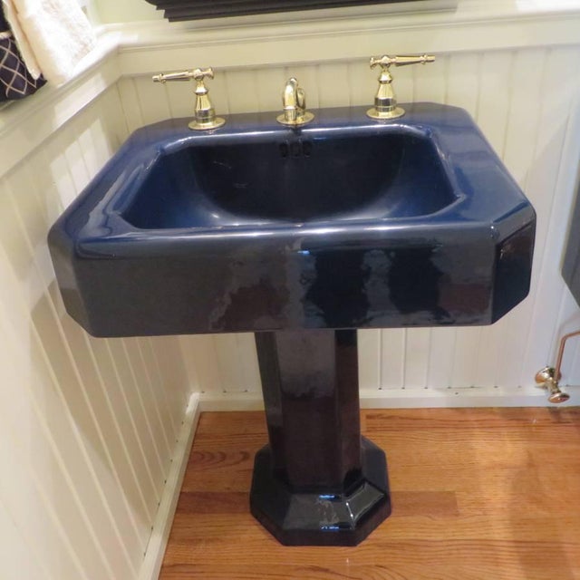 Kohler Hollywood Regency Navy Blue Porcelain Pedestal Sink Chairish