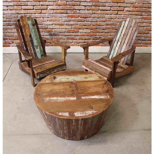 Reclaimed Wood Adirondack Chairs &amp; Table Set Chairish