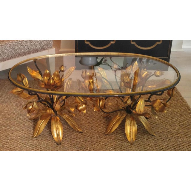 Italian Gilt Tole Floral Coffee Table | Chairish