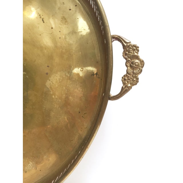Round Vintage Brass Tray With Floral Handles Chairish