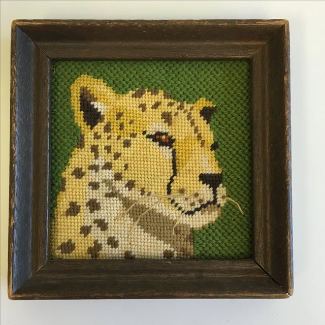 Vintage Framed Leopard Needlepoint | Chairish