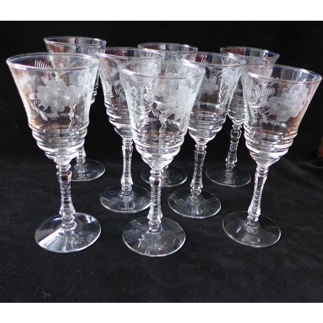 Vintage Etched "Libbey" Wine Glasses - Set of 8 | Chairish