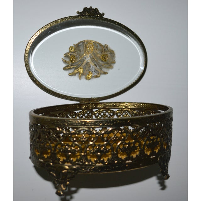 Vintage Brass Filigree & Glass Jewelry Box | Chairish
