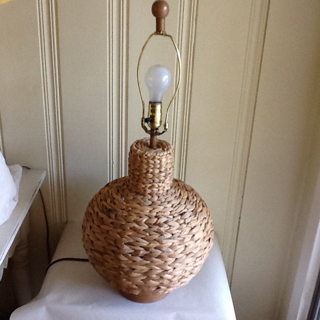 Boho Chic Natural Bamboo Raffia Rope Table Lamp | Chairish