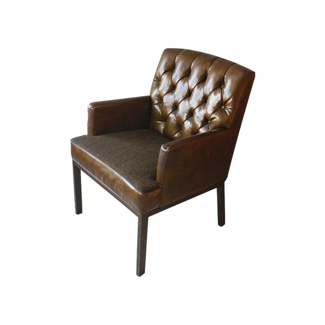 Leather & Tweed Tufted Back Armchair Chairish