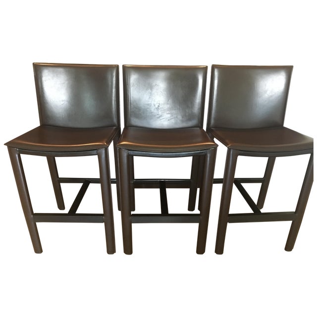 RH Brown Leather Counter Stools Set of 3 Chairish