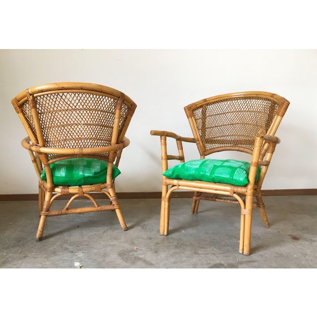 Vintage Bamboo Wicker Bentwood Fan Back Accent Chairs ...