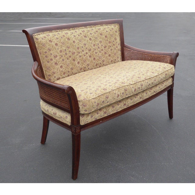 Vintage French Country Ethan Allen Double Cane Floral Settee /Loveseat