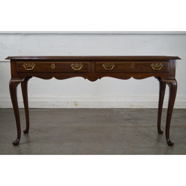 Drexel Heritage Queen Anne Style Cherry 2 Drawer Console Table | Chairish