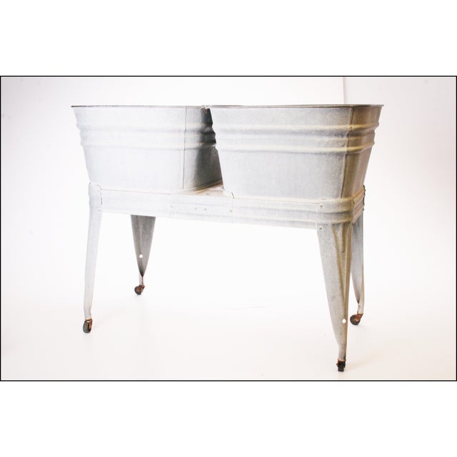 Vintage Country Galvanized Double Metal Wash Tub with Stand Chairish