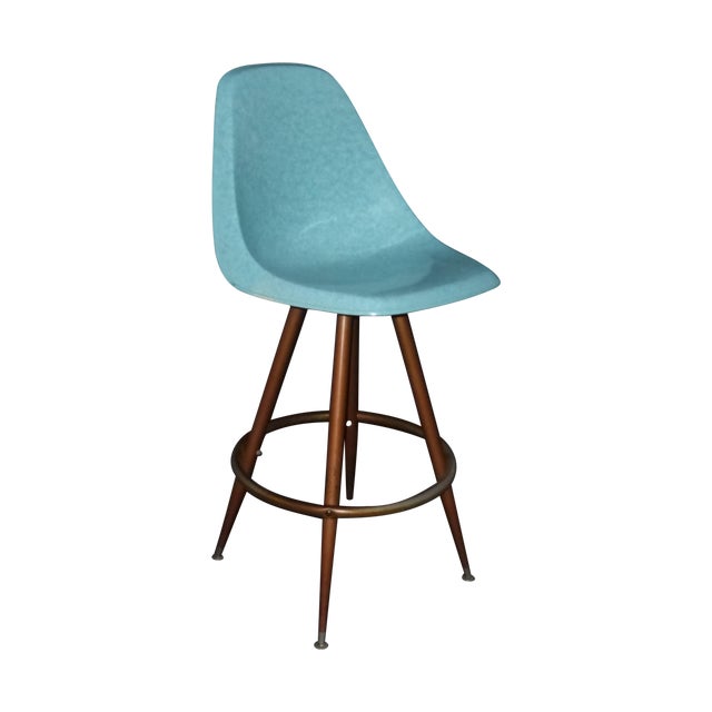 MidCentury Turquoise Fiberglass Peg Leg Bar Stool Chairish