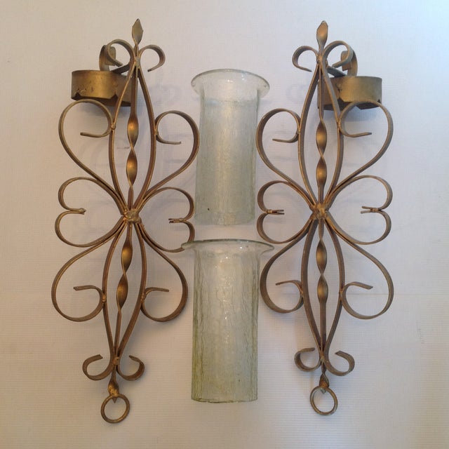 Gold Enameled Candle Sconces with Glass Shades Chairish